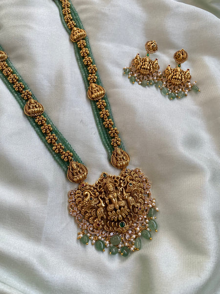 Golden Lakshmi Beads layered Long haram with Stunning Balis
