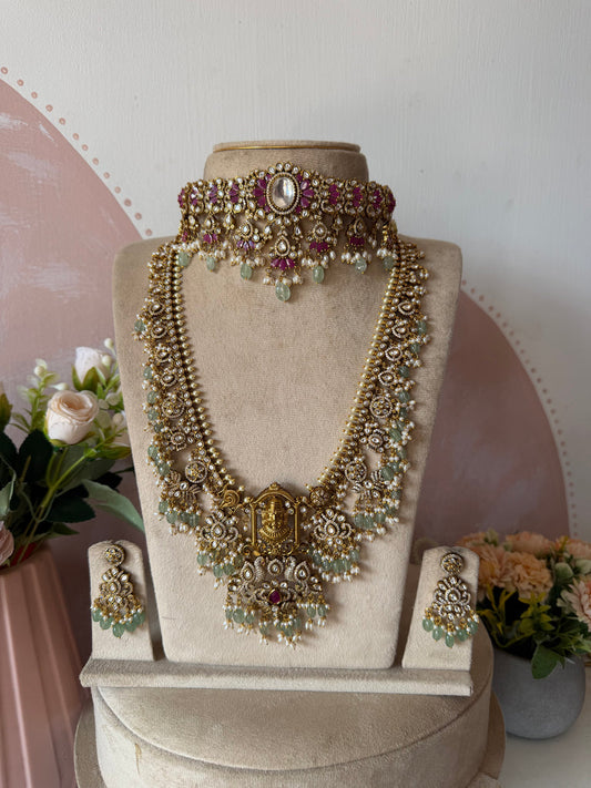 Balaji Jadau finish Moissanite Long Haram and Choker with Earrings