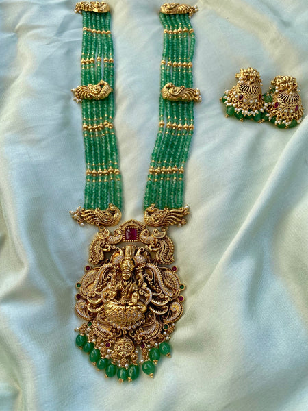 Premium Nagas Lakshmi bead haram with motifs and jhumkas