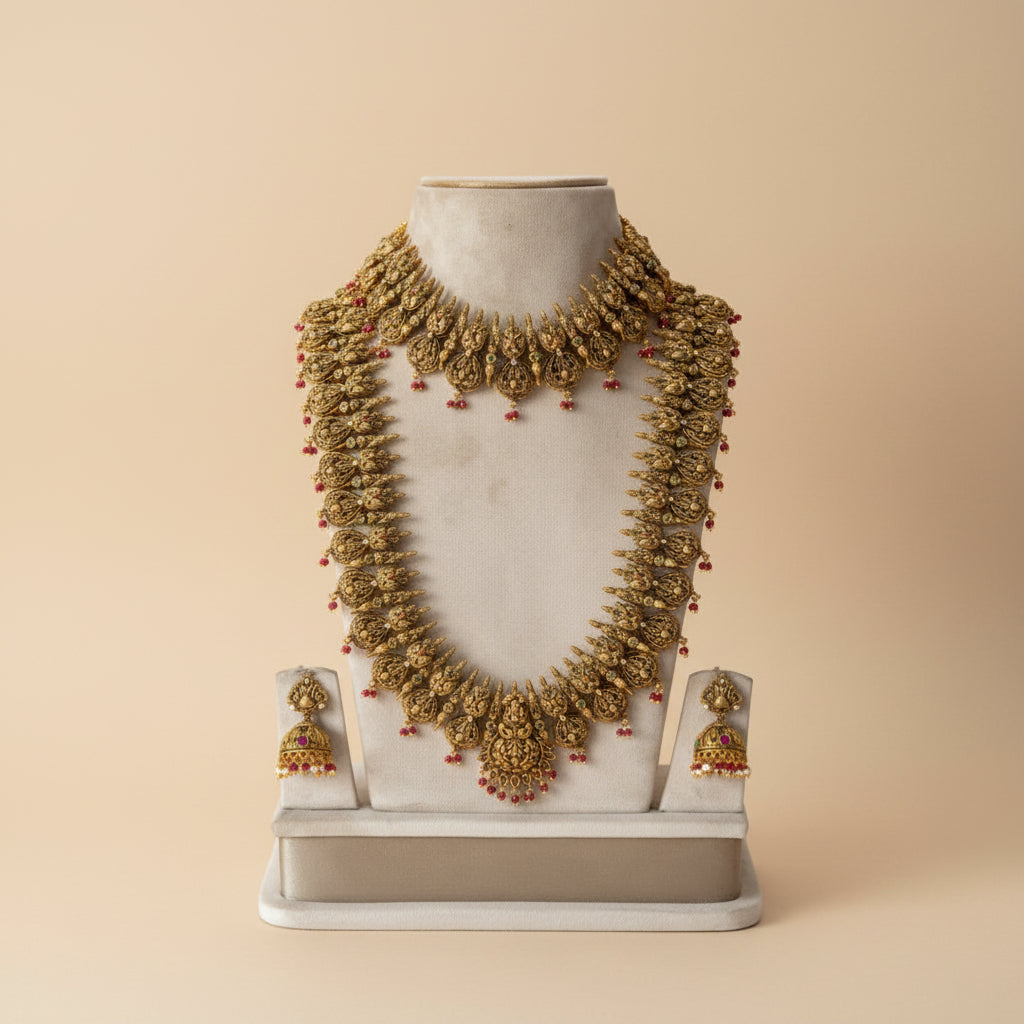 Antique Lakshmi Pink Beads Classic Antique Haram set
