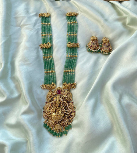 Premium Nagas Lakshmi bead haram with motifs and jhumkas