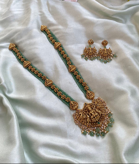 Golden Lakshmi Beads layered Long haram with Stunning Balis