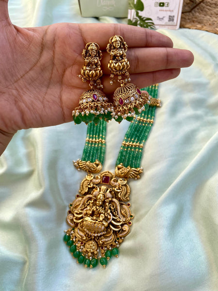 Premium Nagas Lakshmi bead haram with motifs and jhumkas