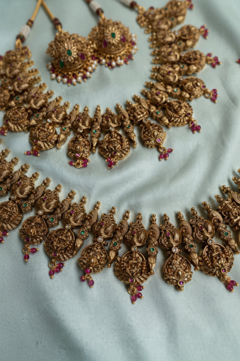 Antique Lakshmi Pink Beads Classic Antique Haram set