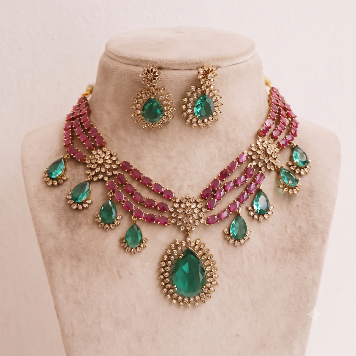 Stunning Floral Teardrop  Victorian Layer Necklace