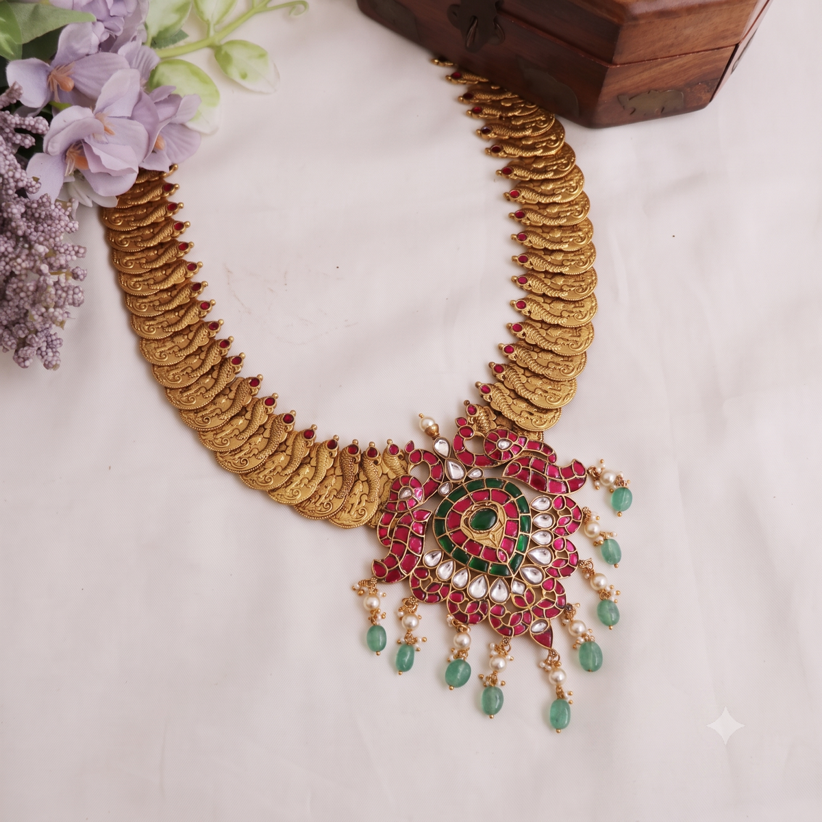 Traditional Peacock Motifs Kemp brass Coin Kemp Pendant Necklace