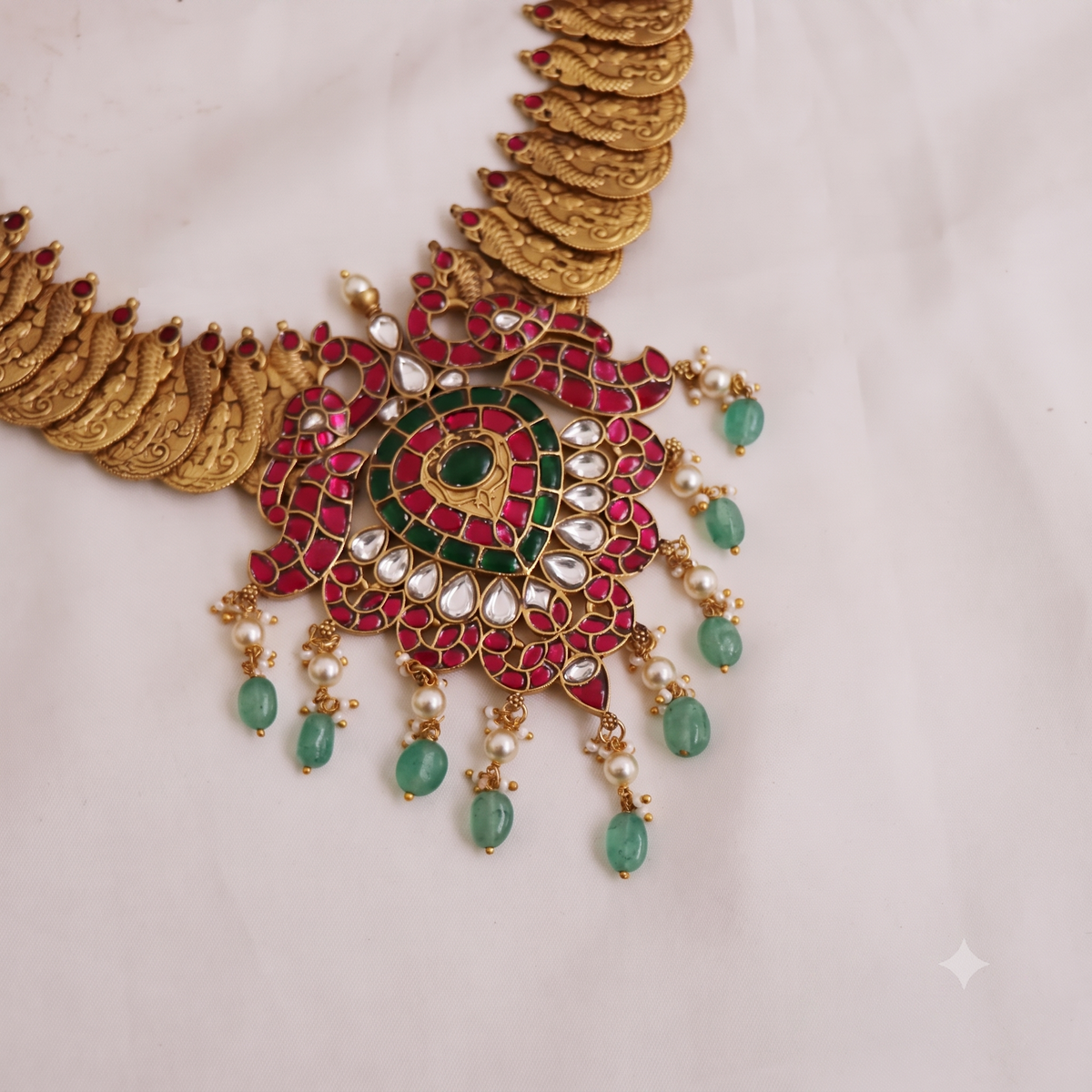 Traditional Peacock Motifs Kemp brass Coin Kemp Pendant Necklace