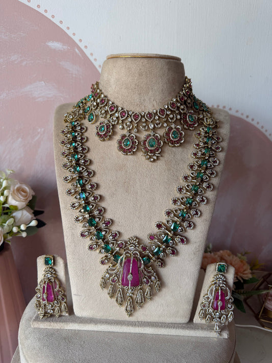 Stylish Victorian Long Haram Necklace combo with Earrings