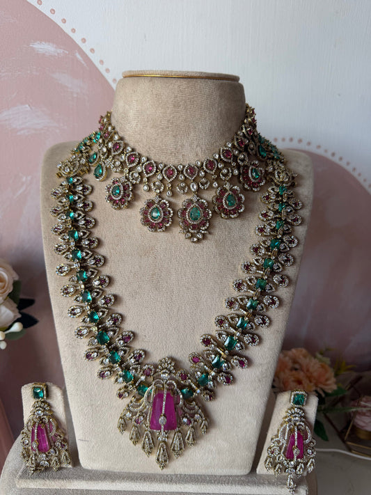 Stylish Victorian Long Haram Necklace combo with Earrings