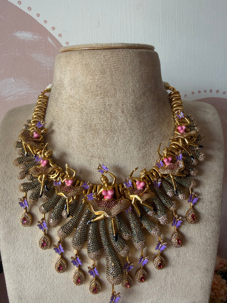 Designer Floral Dancing Diva Necklace With Earrings