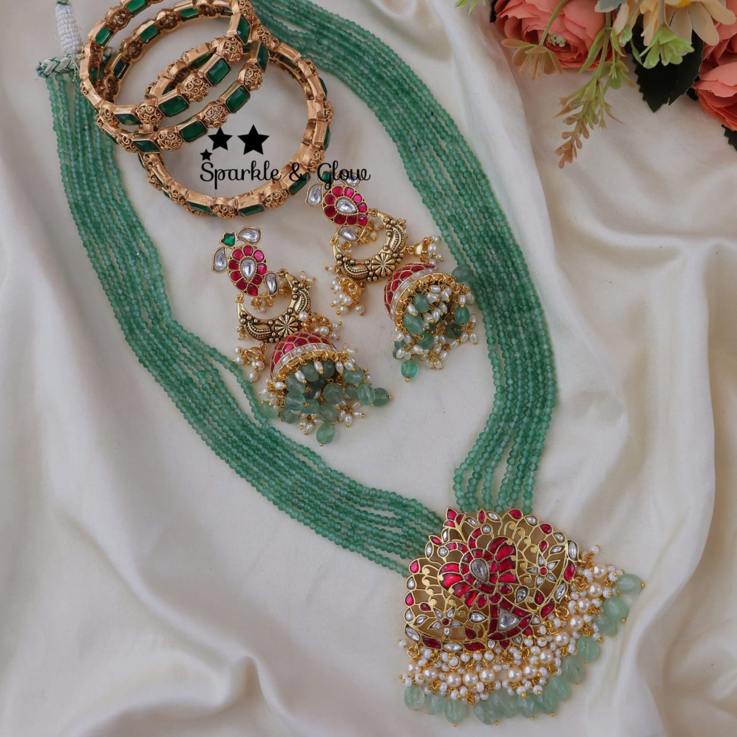 Kunti Look Bridal Green Set Necklace Set