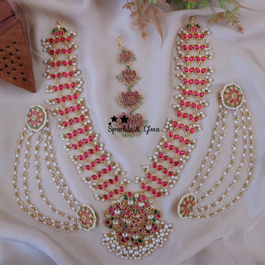 Kasumalai Kemp jadau Necklace Set With Earchain